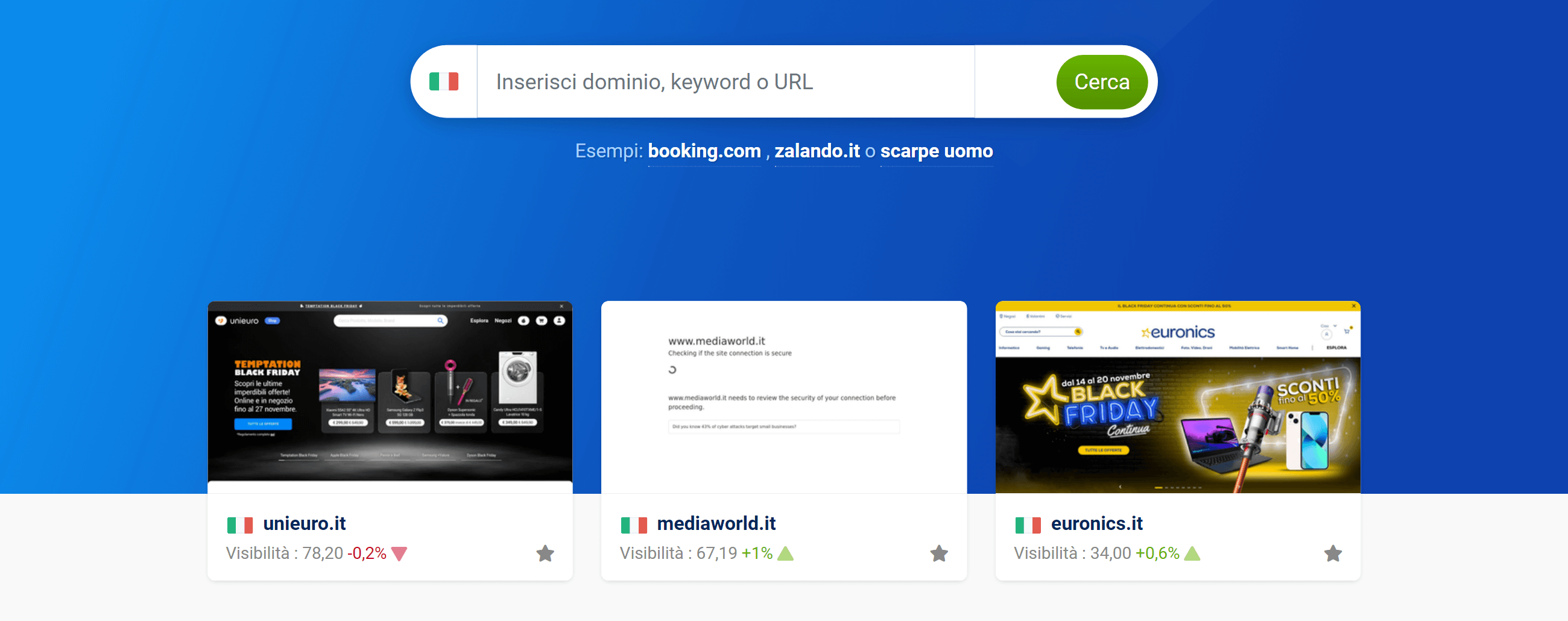 I tre domini di esempio dell'account demo di SISTRIX