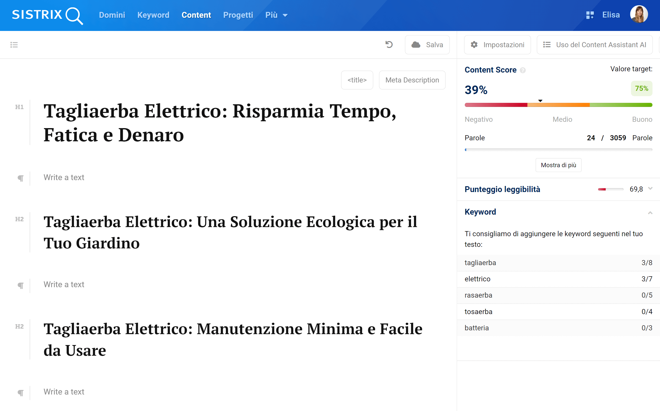 Content Assistant AI su SISTRIX