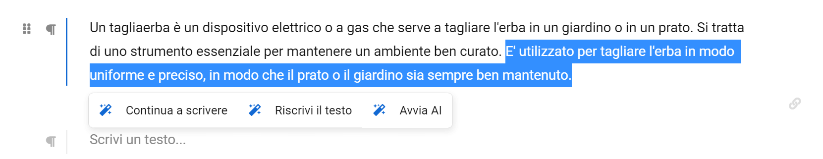 Opzioni del Content Assistant AI su SISTRIX