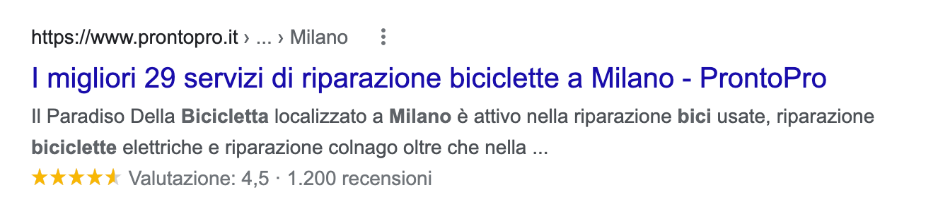 Esempio di rich snippet nei risultati di ricerca di Google