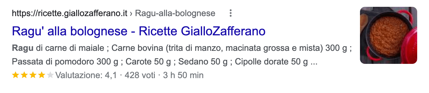 Esempio di rich snippet nei risultati di ricerca di Google