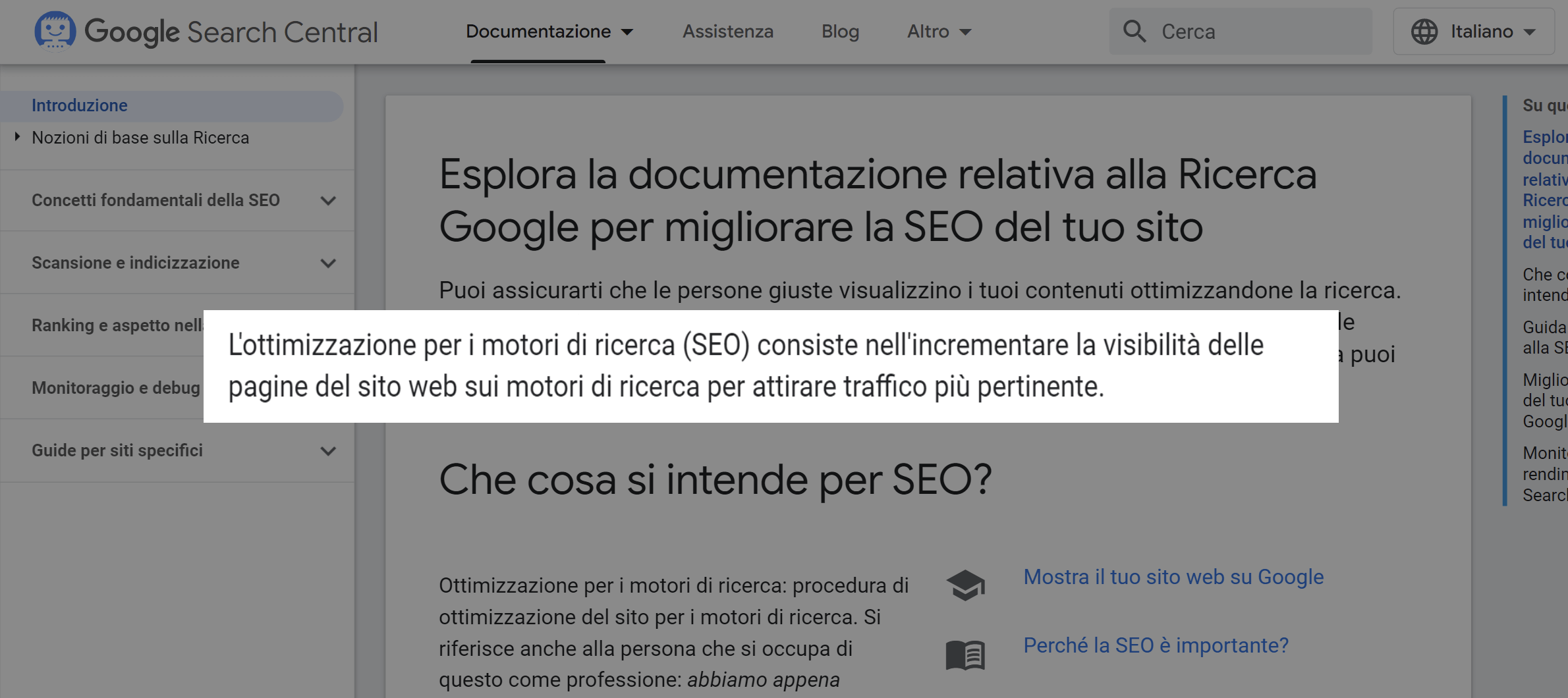 Come viene definita la SEO da Google