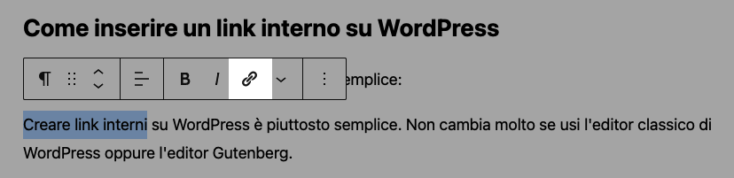 Esempio WordPress Editor Gutenberg: come aggiungere un link interno