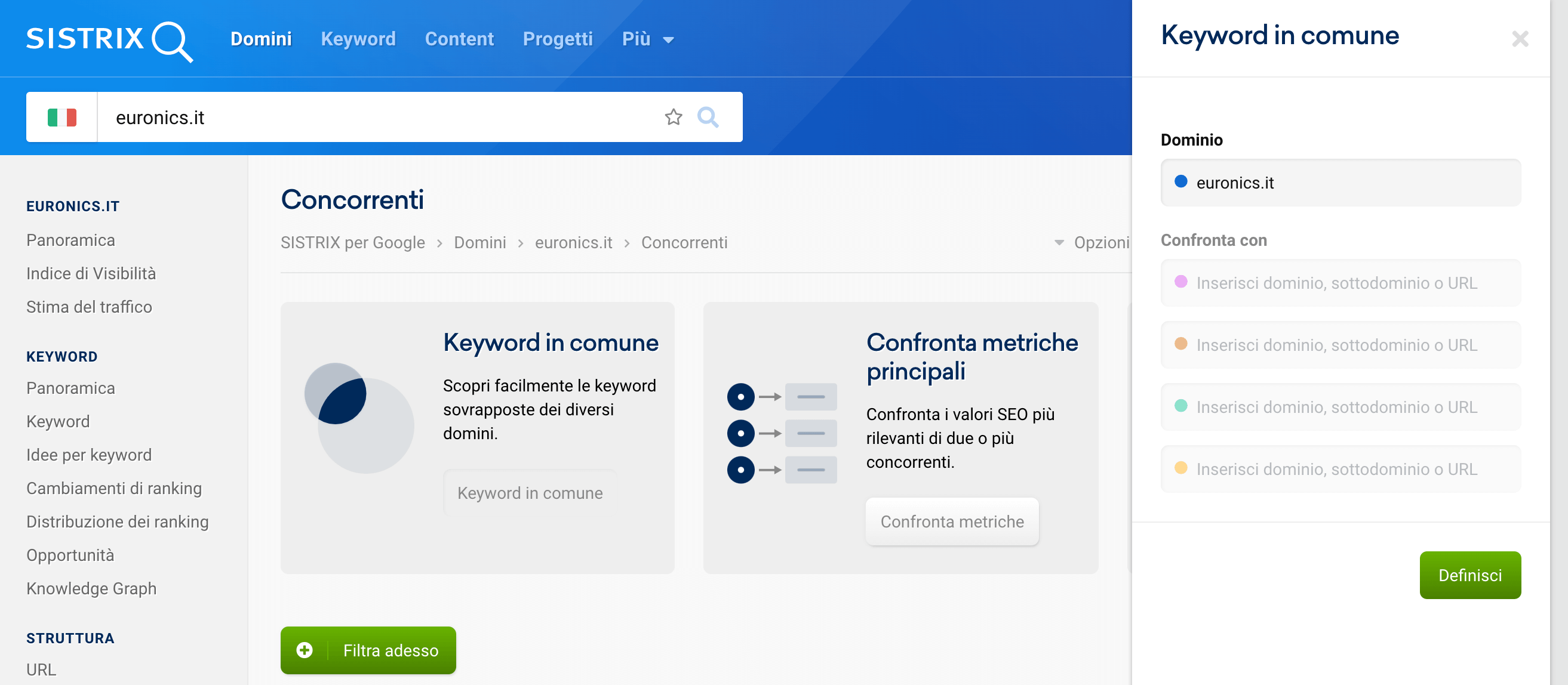 Campo di input per confrontare le keyword in comune