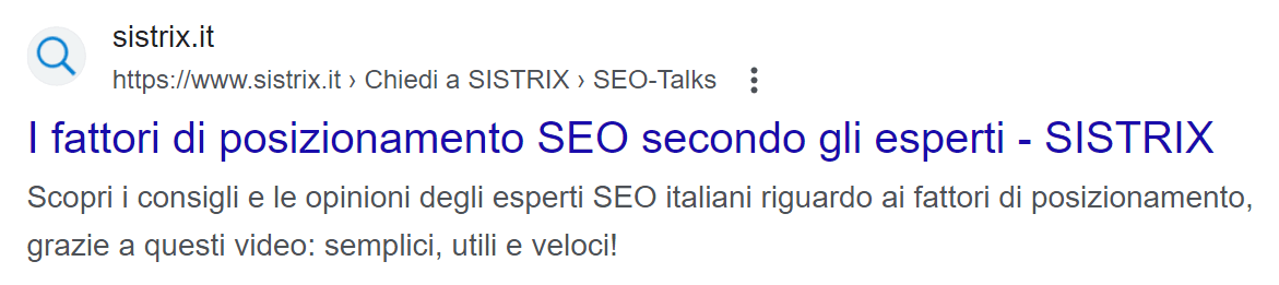 Title Tag di sistrix.it tra i risultati di ricerca su Google