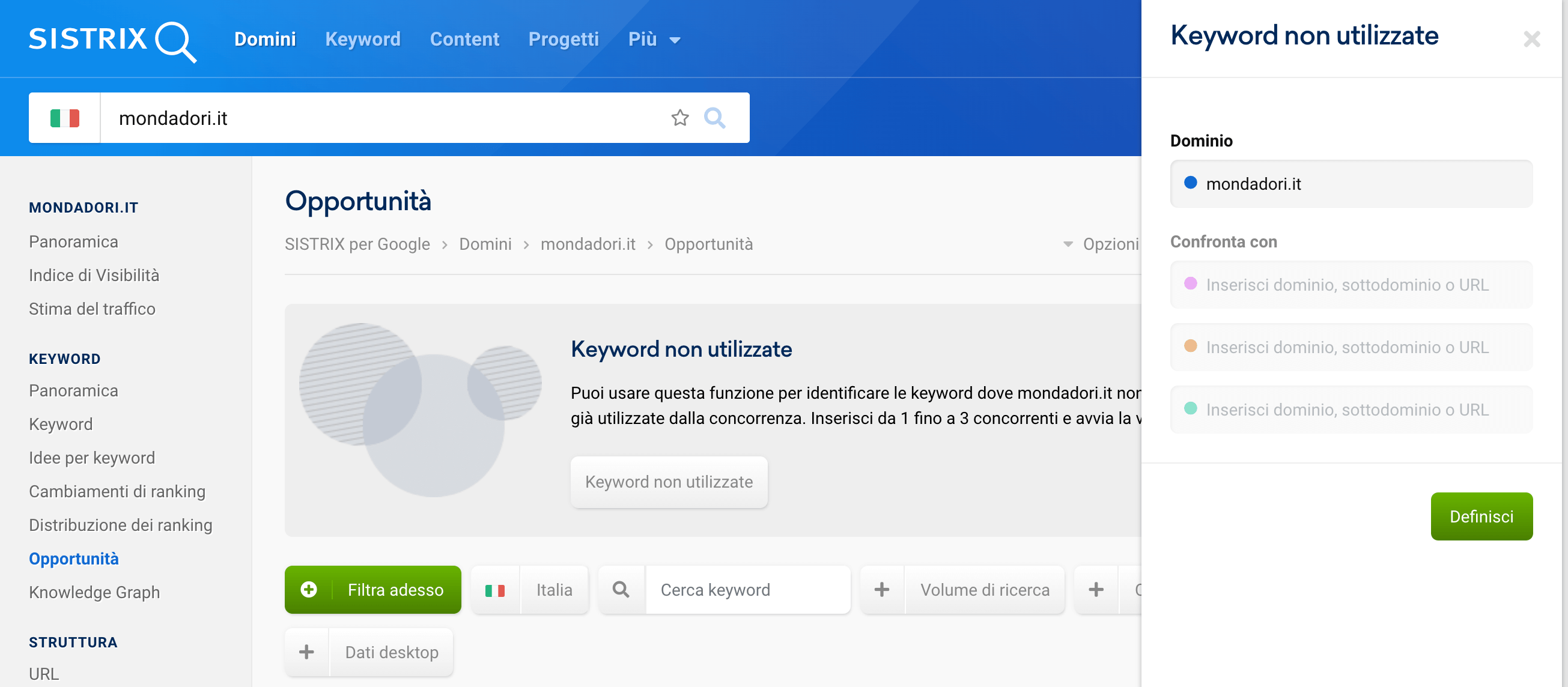 Confronto nella sezione Opportunità nel Toolbox SISTRIX