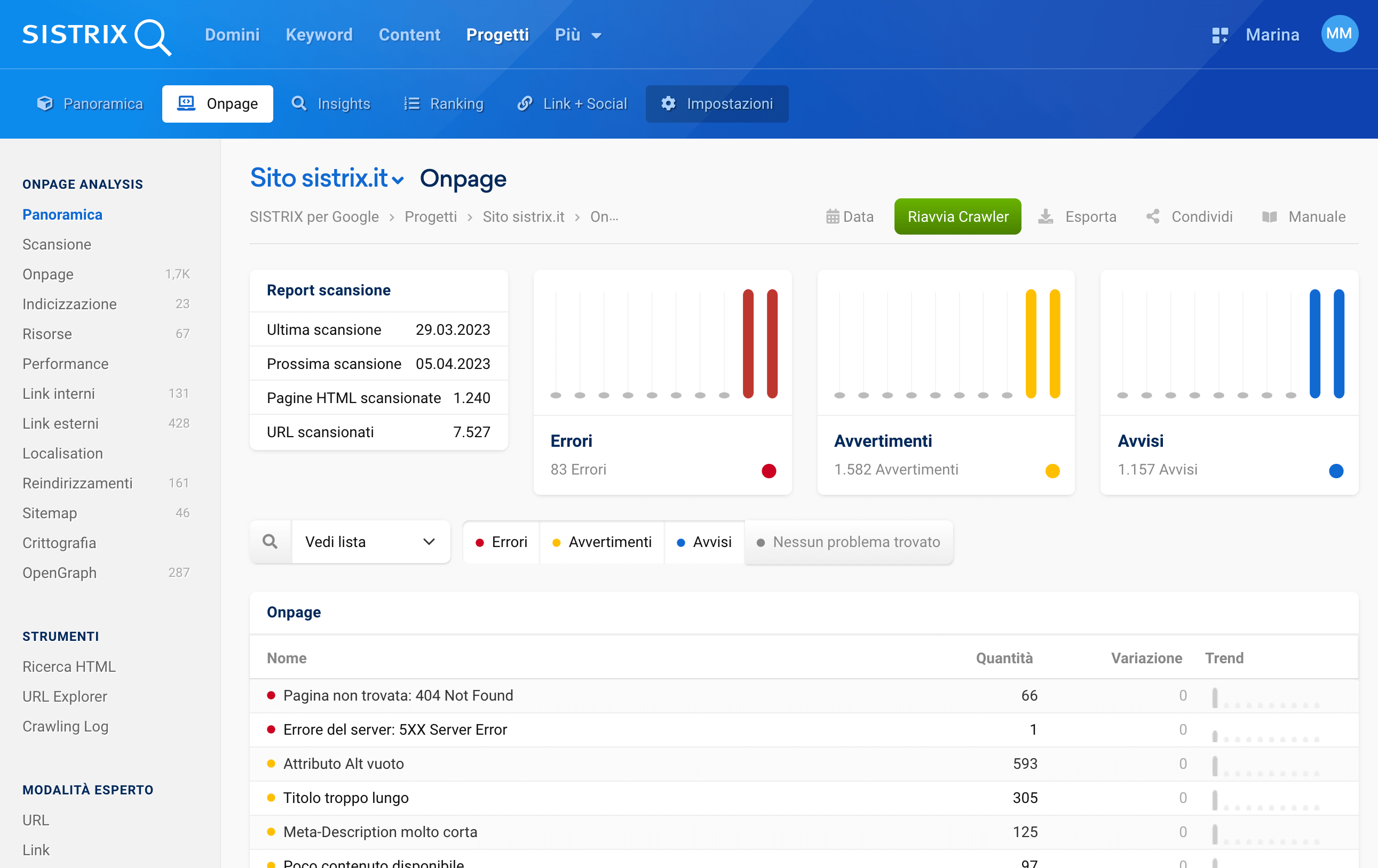 Errori onpage nell'Optimizer