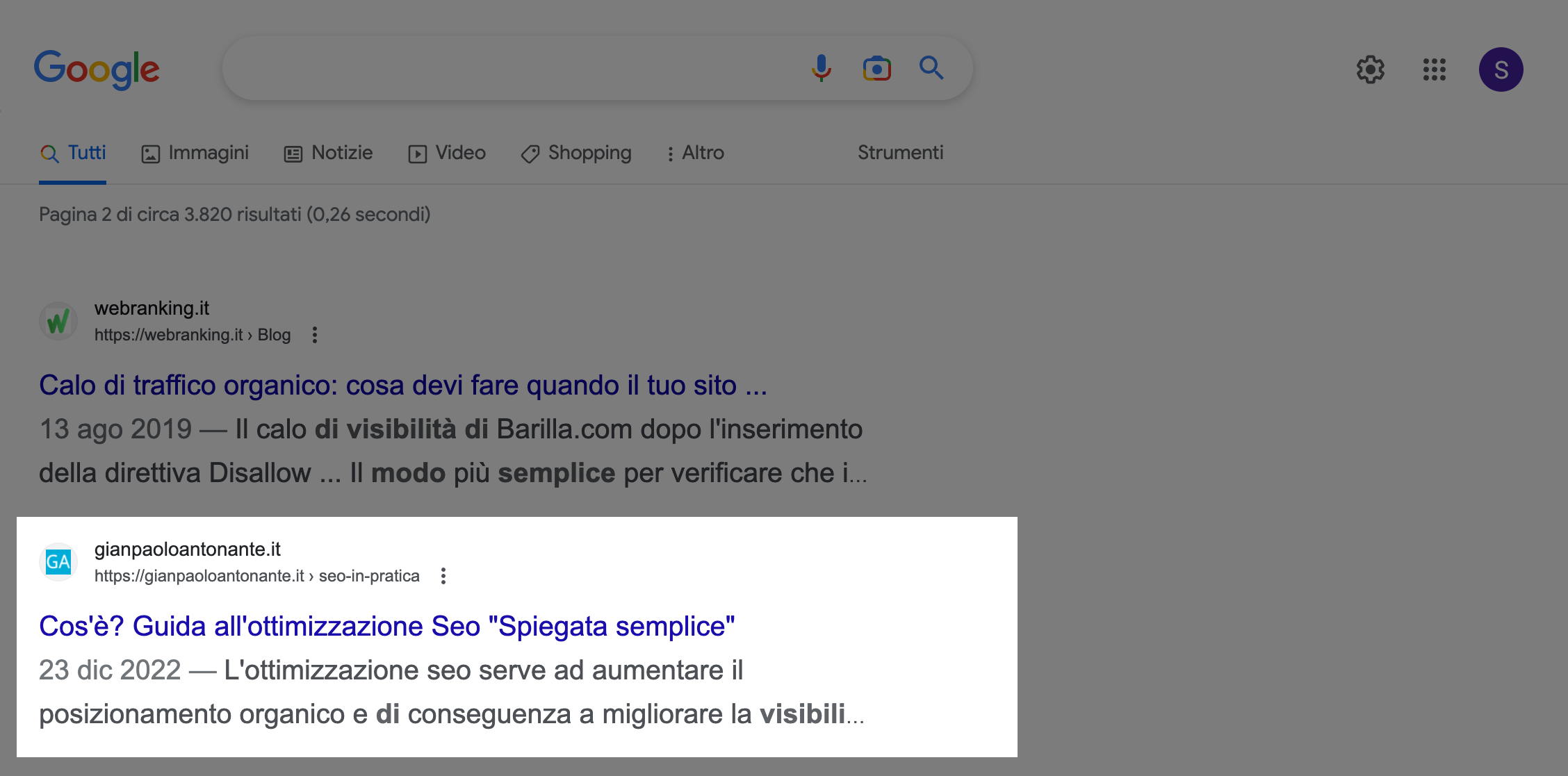 L'immagine mostra una Meta Description con un Title Tag con lunghezza ottimale di 55 caratteri