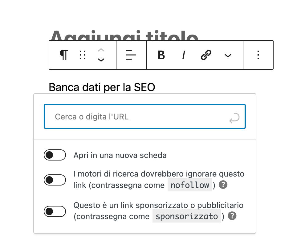 Inserire link nell'editor WordPress