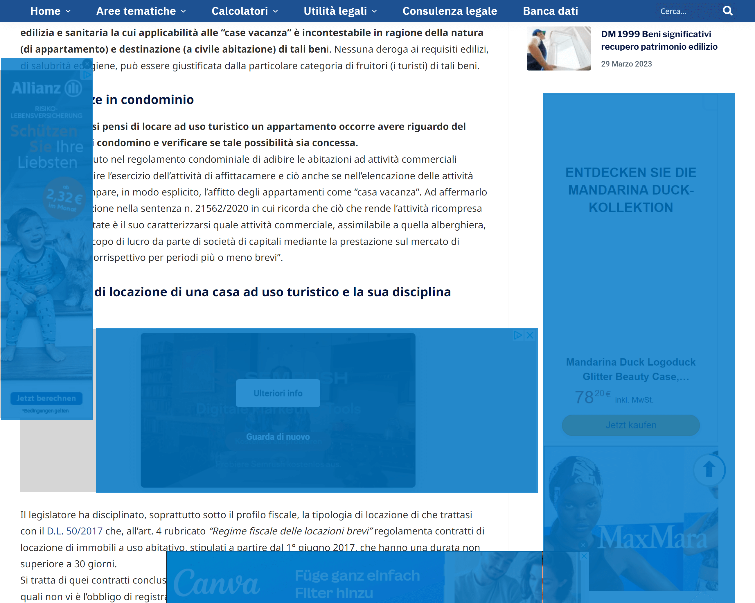 Annunci pubblicitari su una pagina di miolegale.it