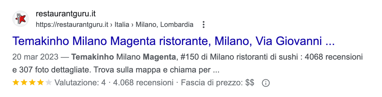 Esempio di rich snippet su Google