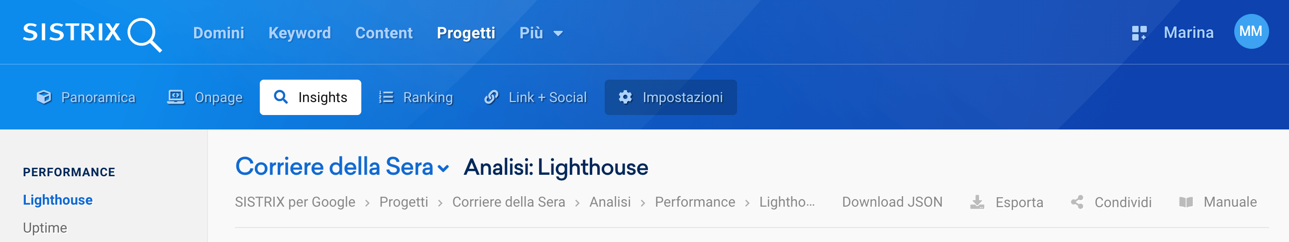 Analisi Lighthouse sito corriere.it - Download file JSON