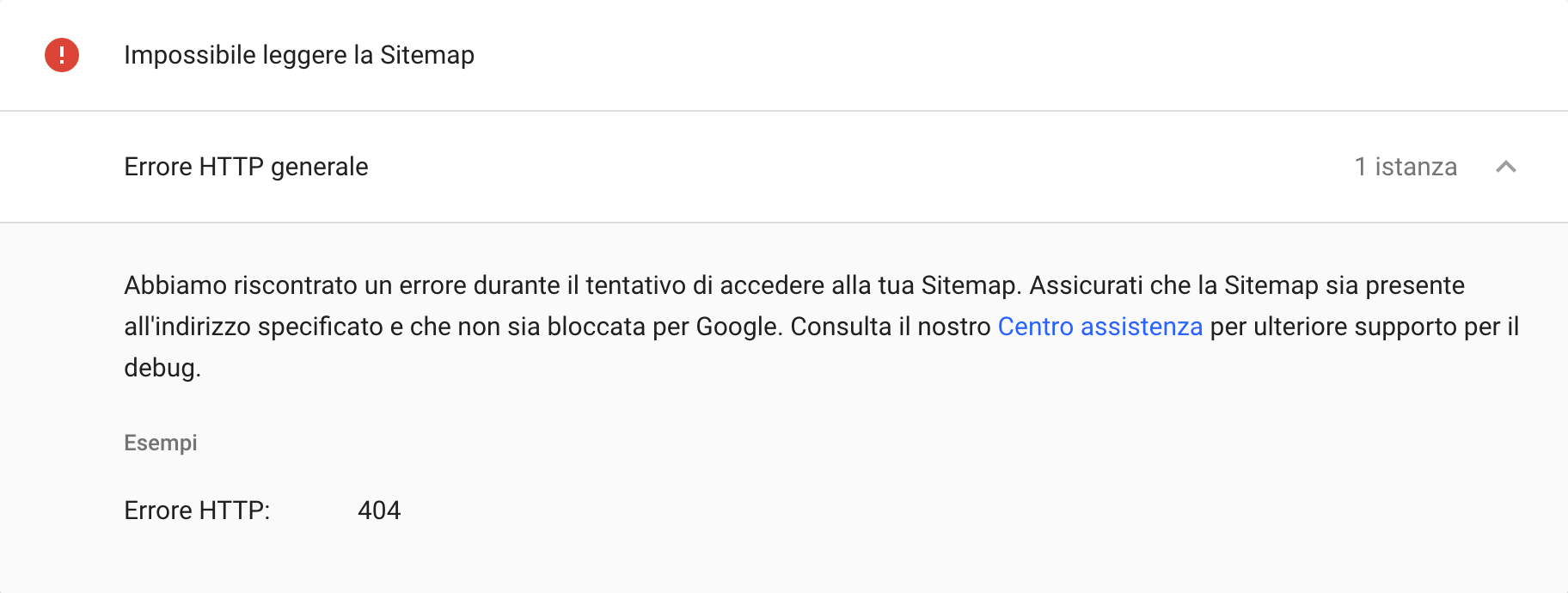 Errore 404 nel caricamento di una sitemap su Google Search Console