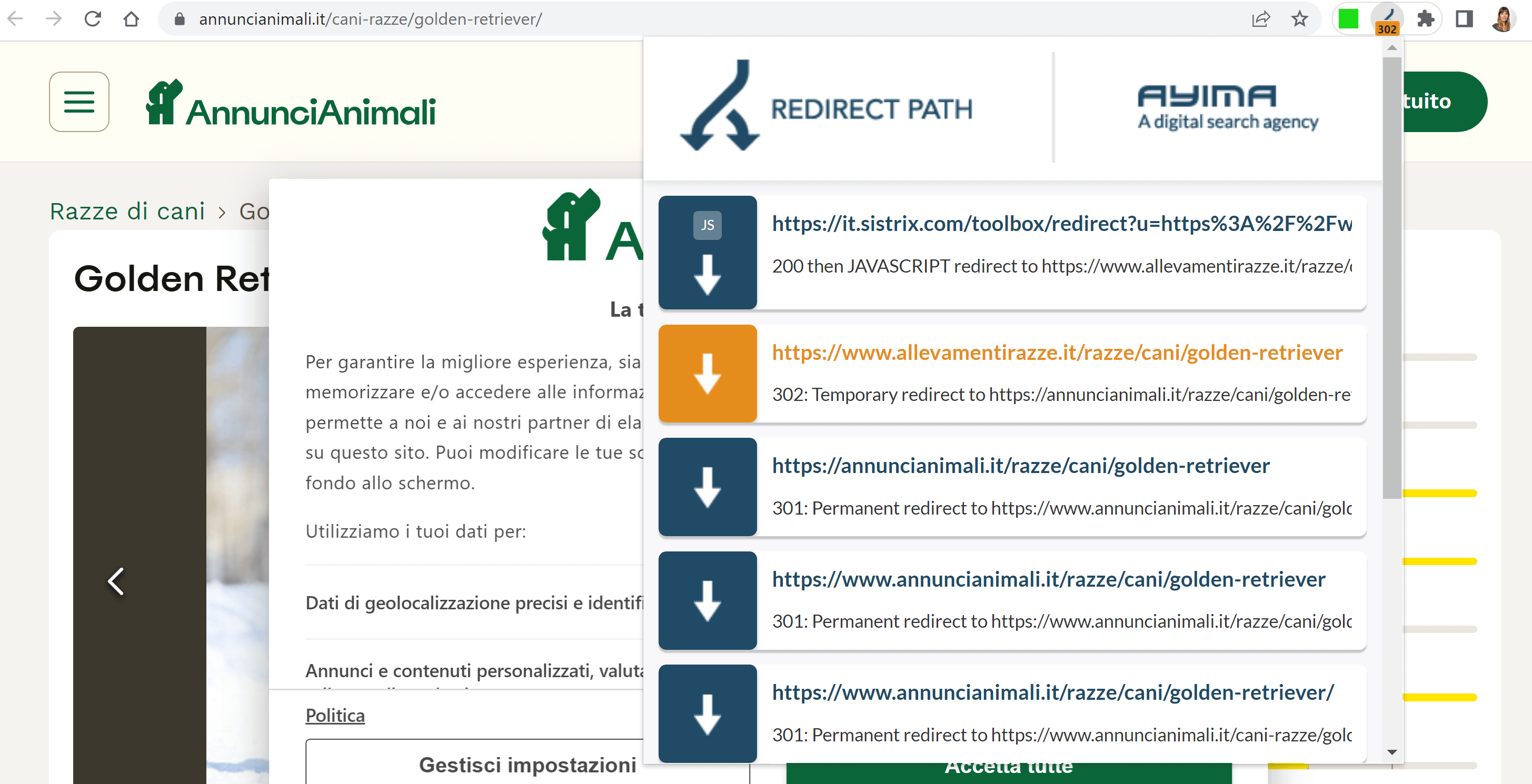 Redirect 302 per un contenuto di allevamentirazze.it