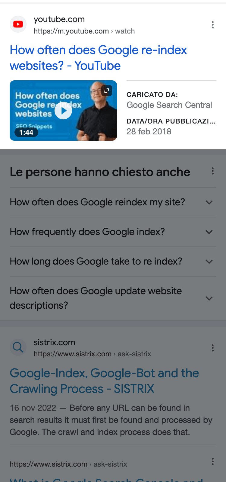 Esempio di uno snippet video nei risultati di ricerca di Google