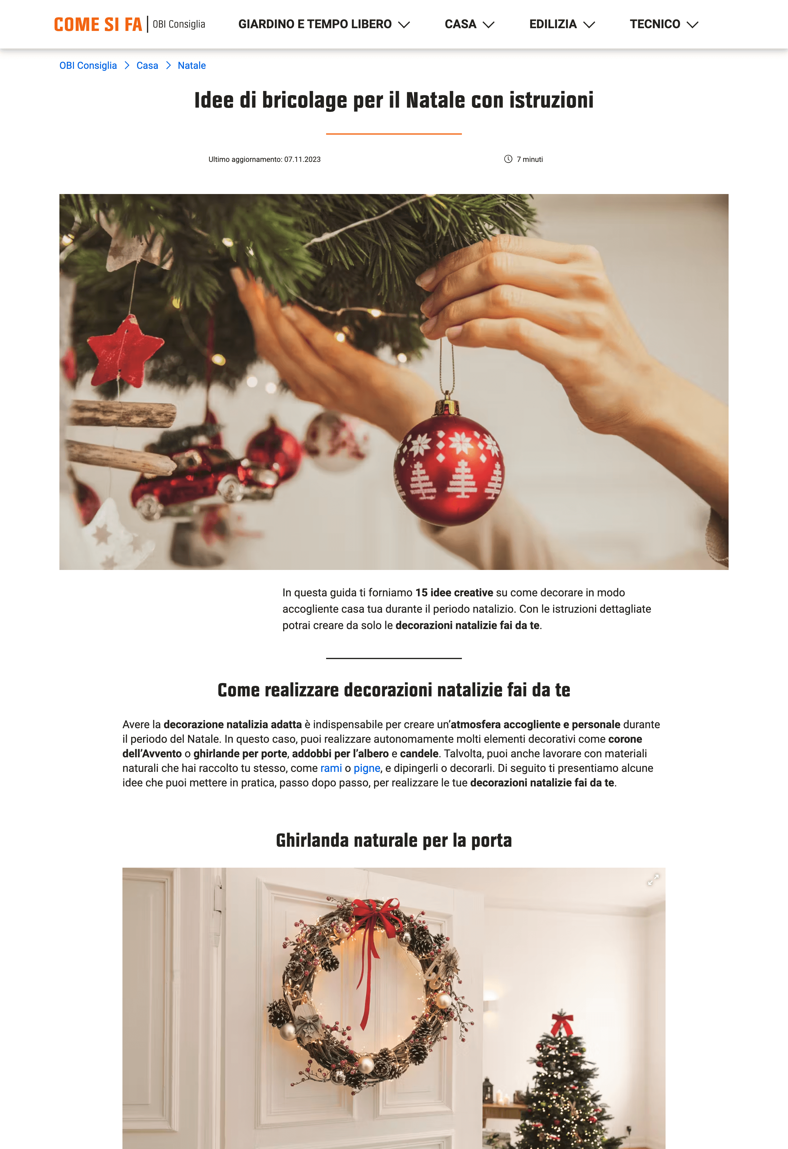 screenshot del sito di OBI