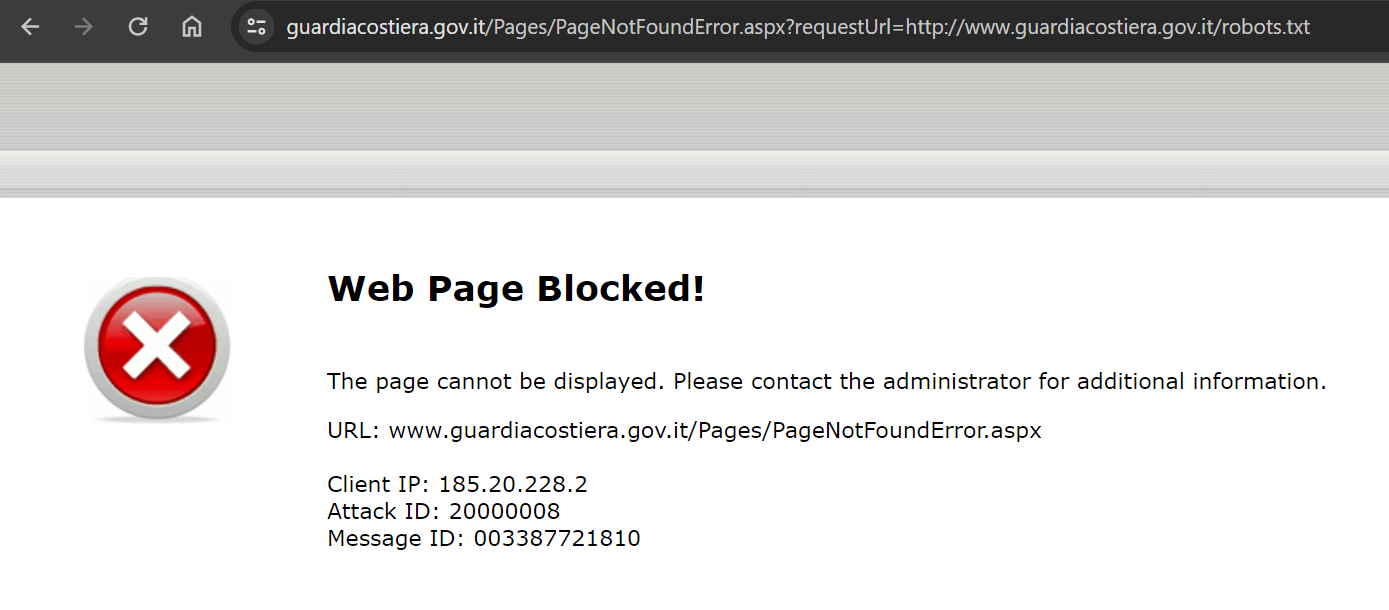 Robots.txt di guardiacostiera.gov.it mostra un errore 503