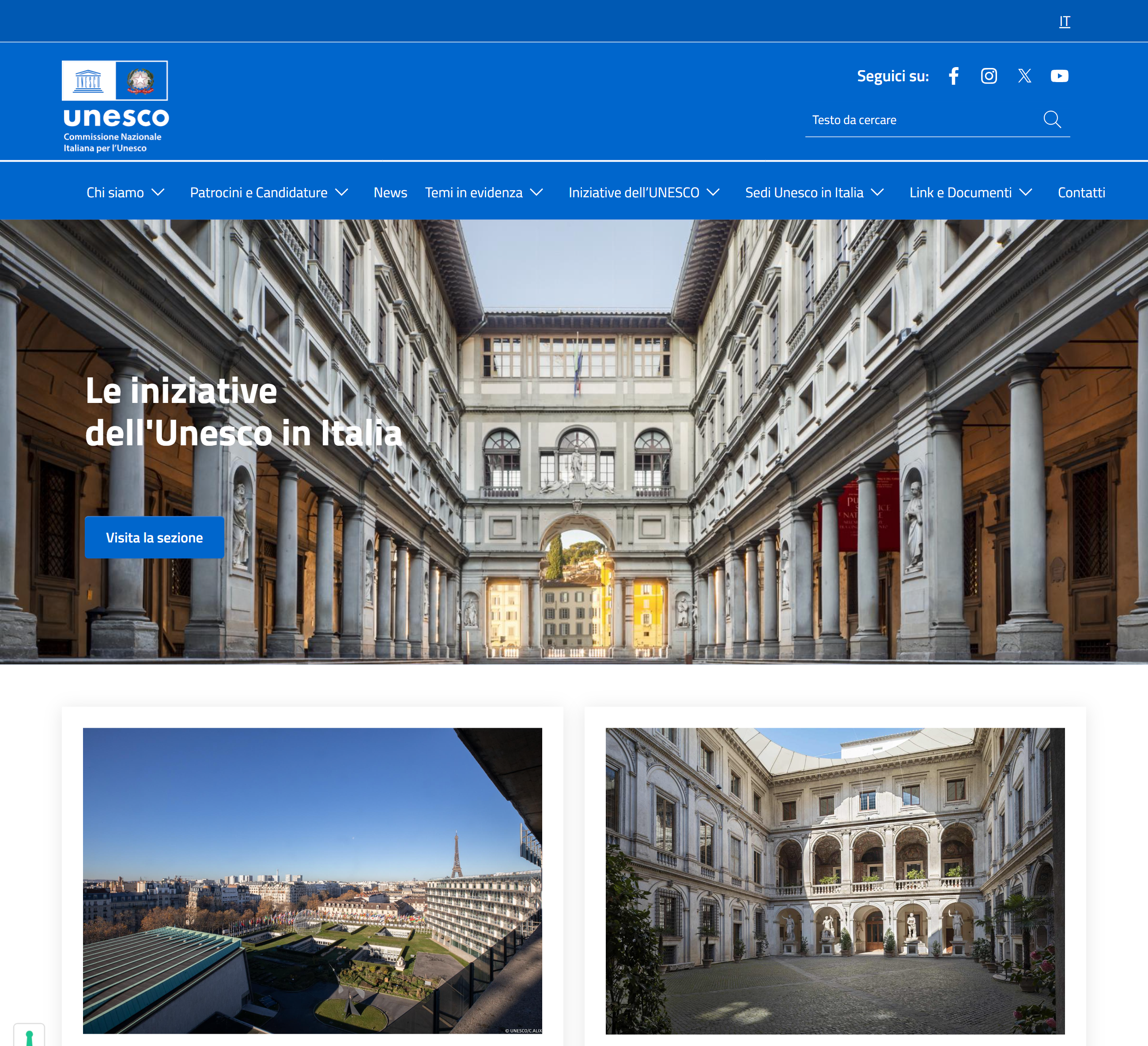 Homepage di unesco.it nell'aprile 2024