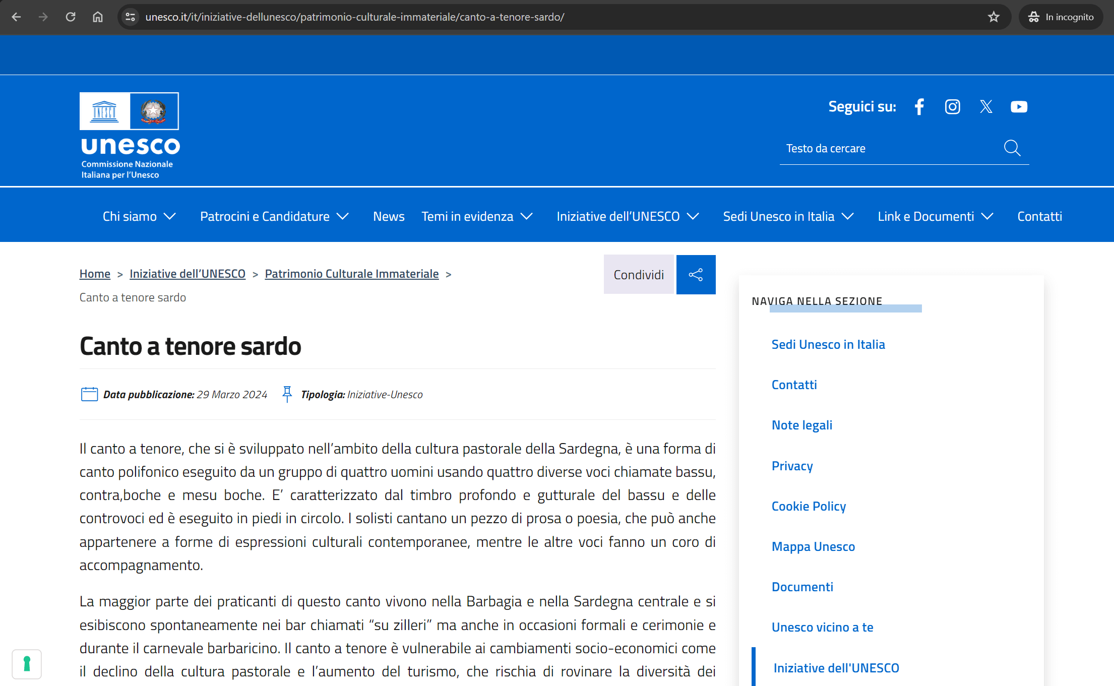 Nuovo contenuto di unesco.it per la keyword "canto sardo" 