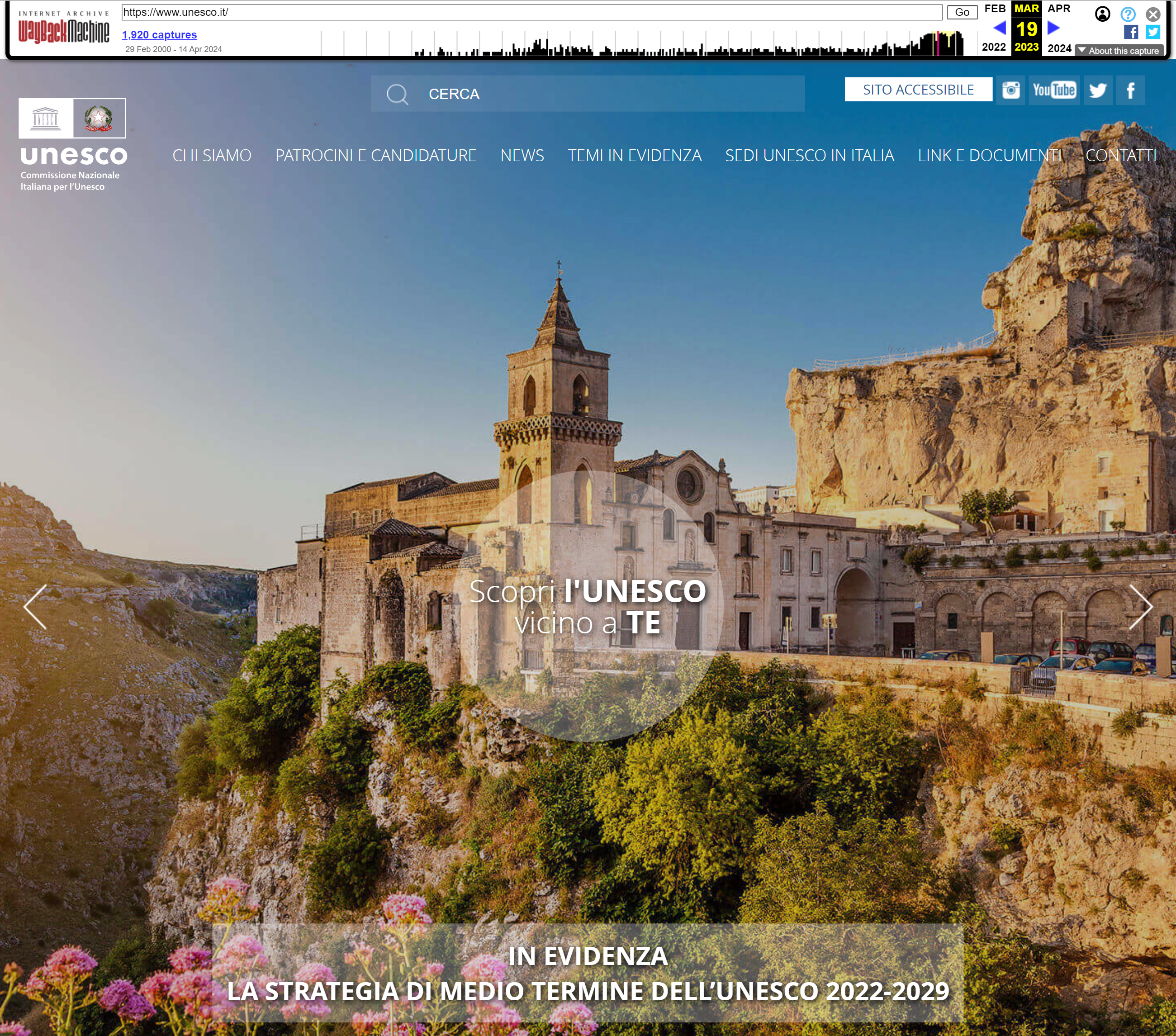 Homepage di unesco.it nel marzo 2023