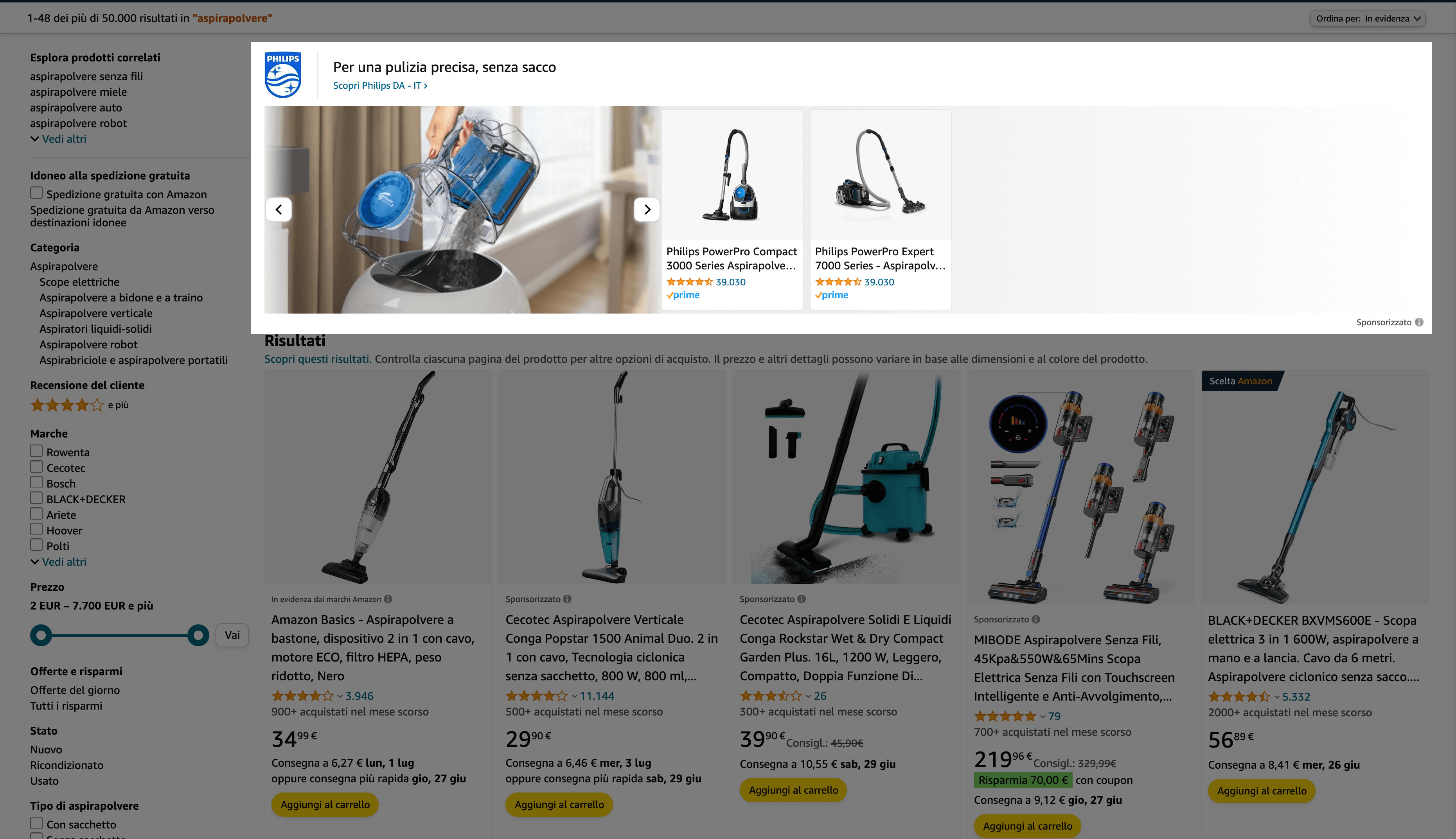 Esempio di annunci Amazon Sponsored Brands.