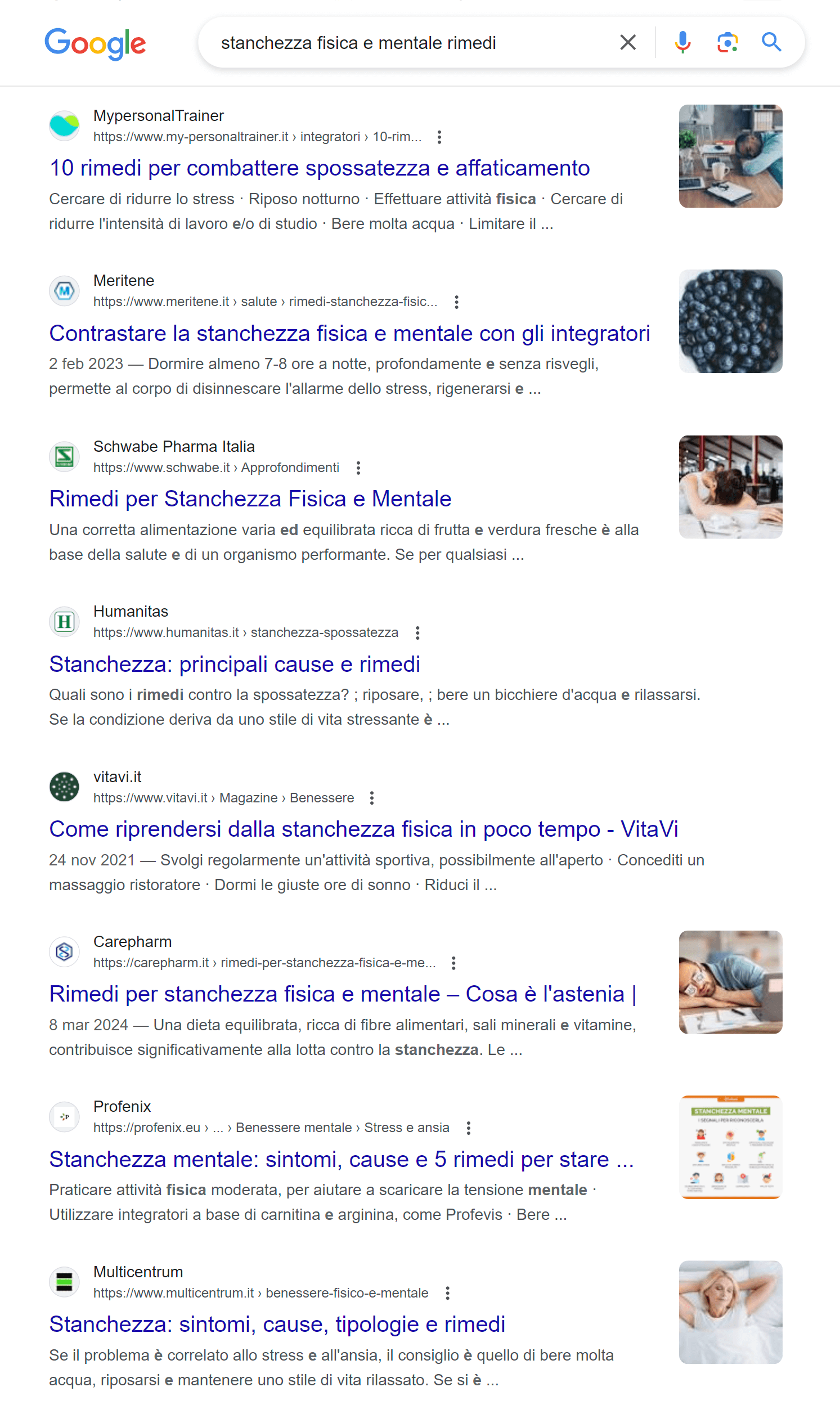 SERP di "stanchezza fisica e mentale rimedi"