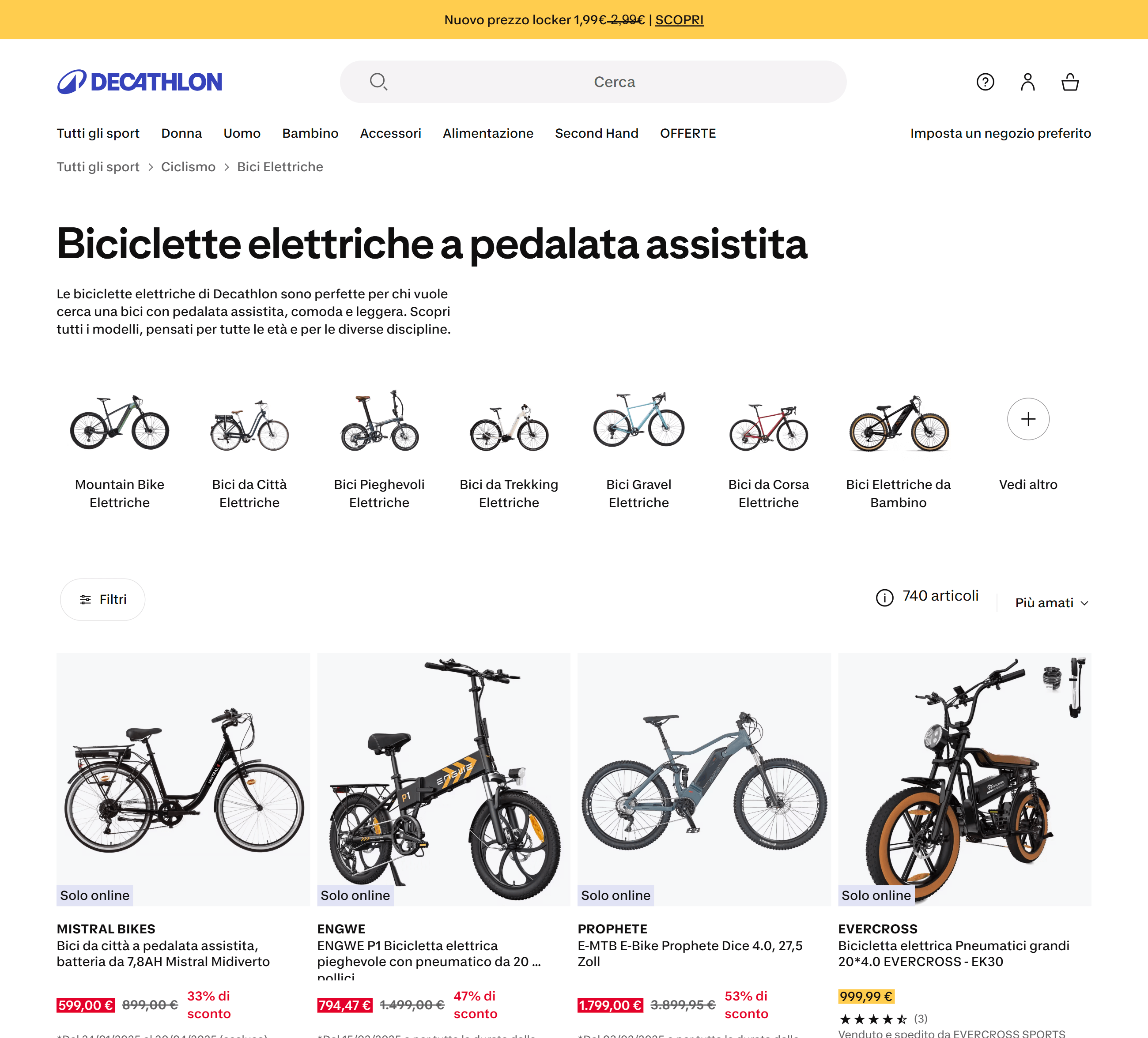 Pagina di decathlon.it dedicata alle e-bike