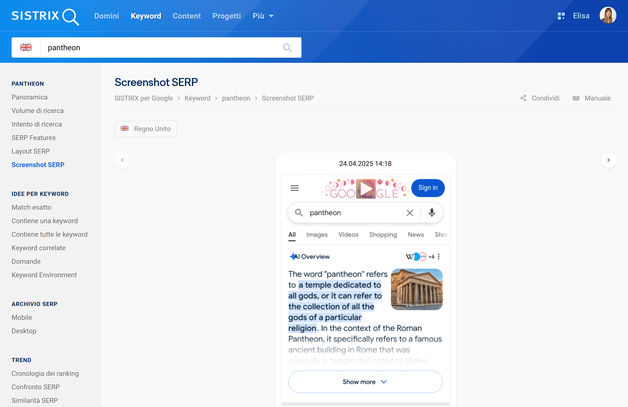 Esempio di AI Overview su SISTRIX
