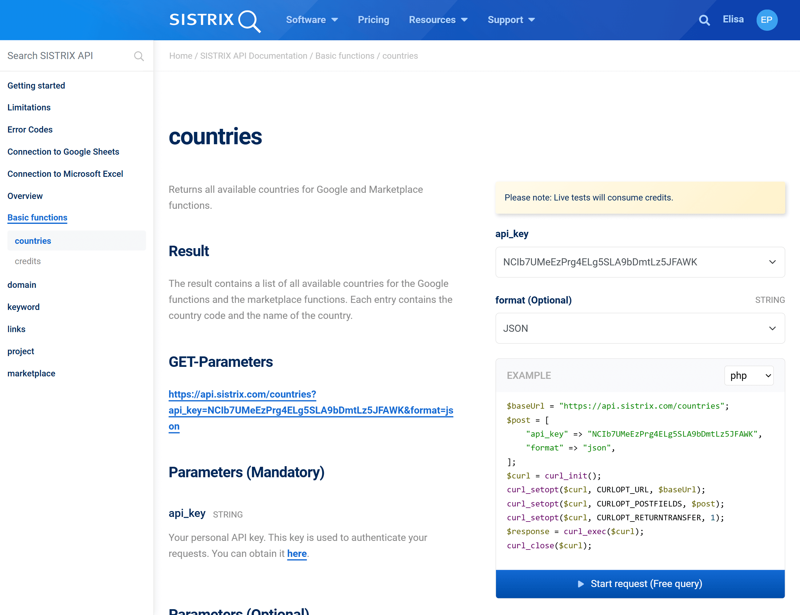 Documentazione API di SISTRIX