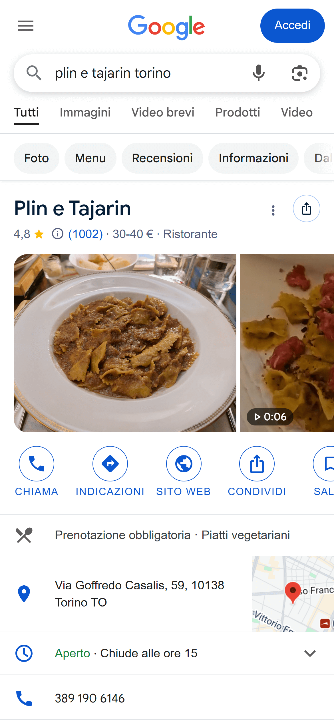 Esempio di profilo dell'attività su Google
