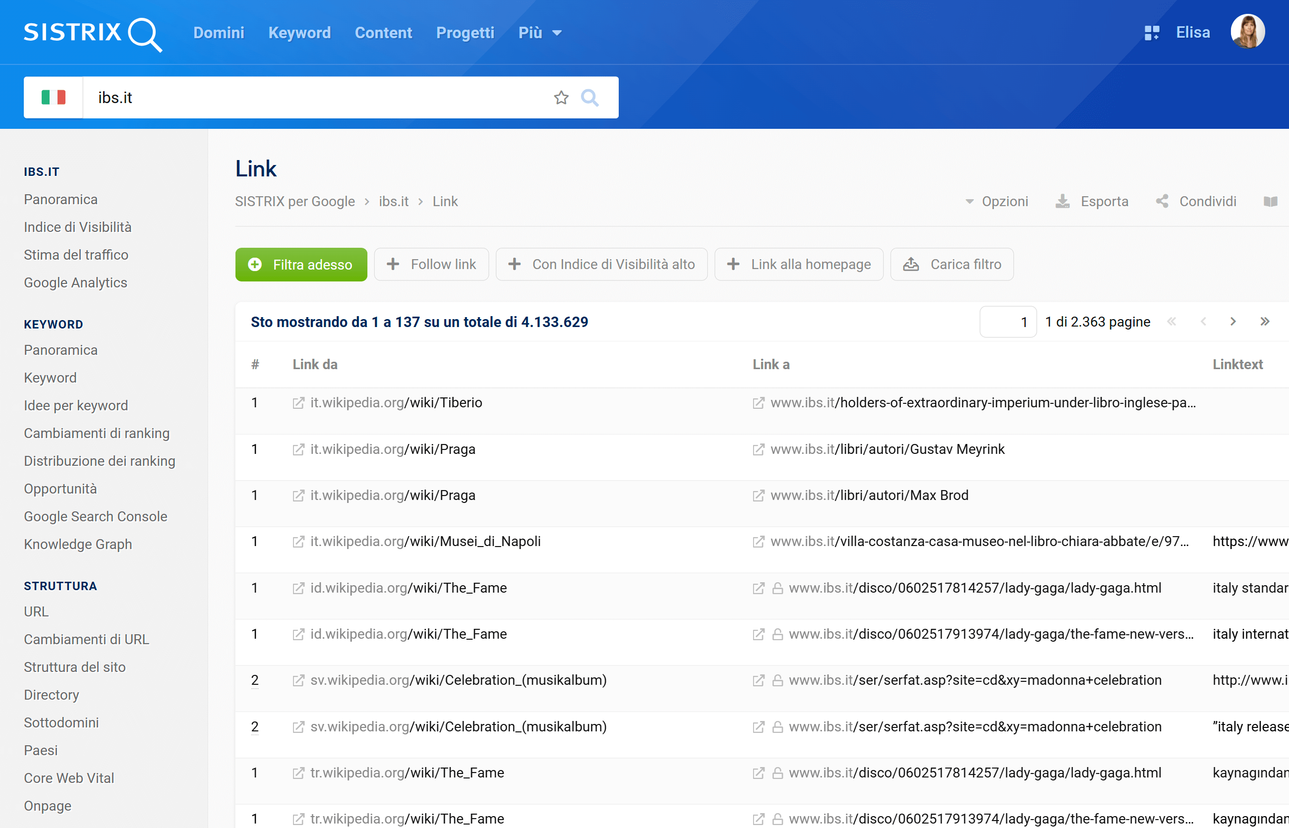 Link di ibs.it su SISTRIX