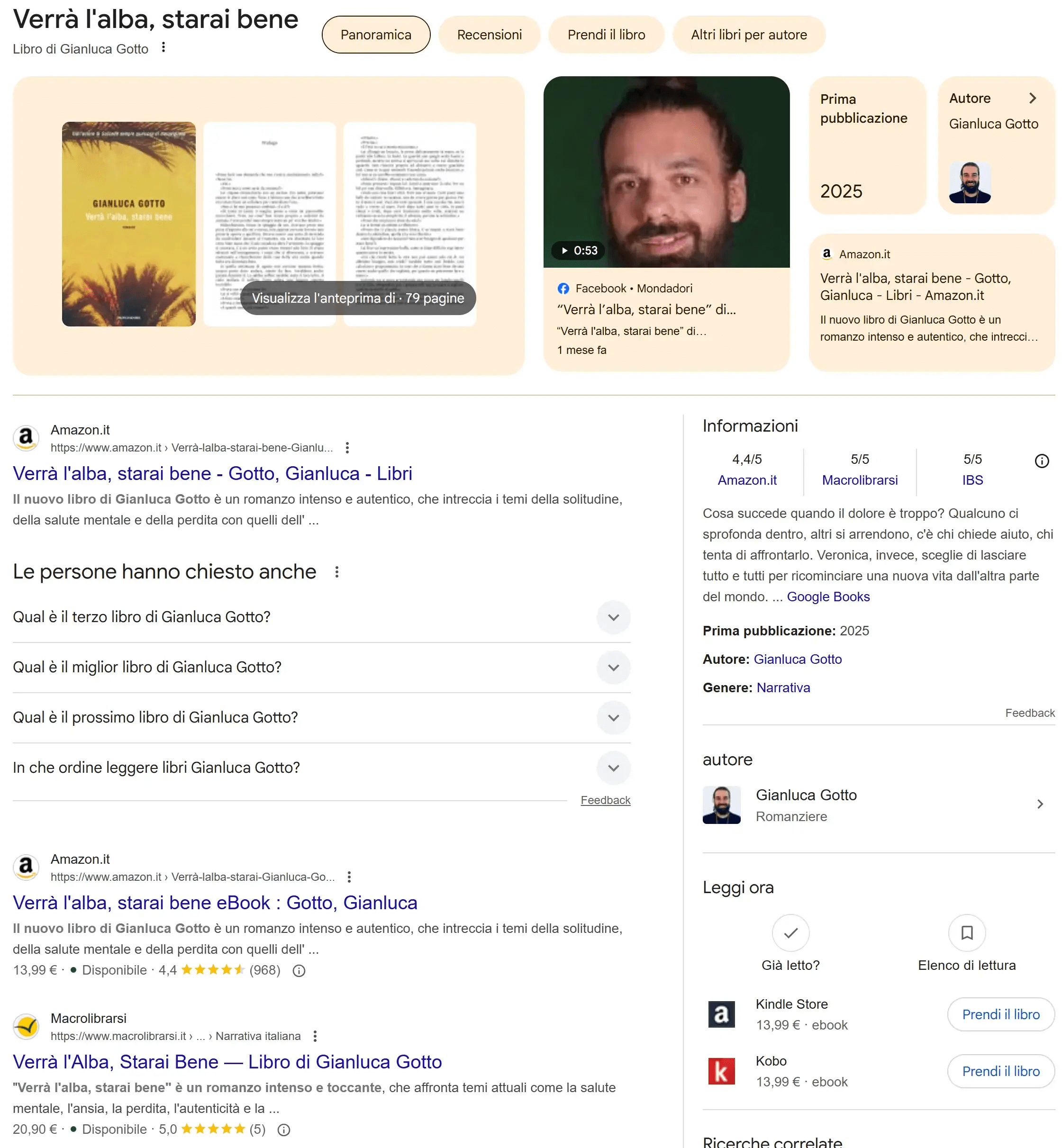 Esempio di SERP di Google per un libro
