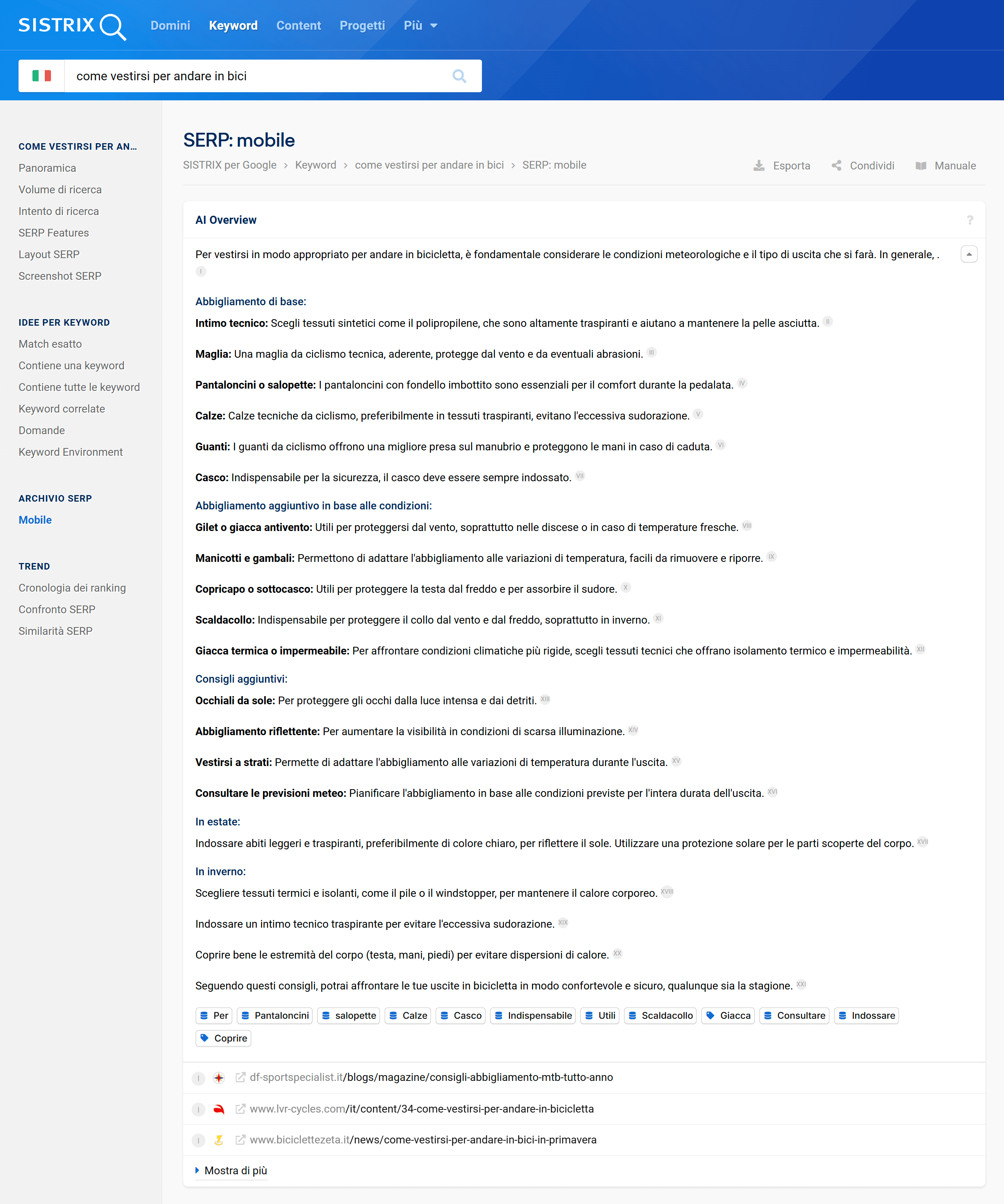 Esempio di AI Overview con Entity su SISTRIX
