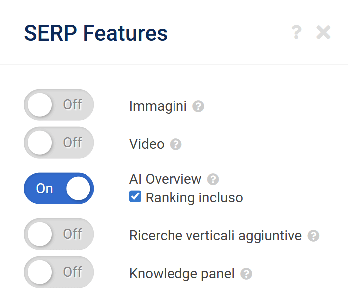 Filtro AI Overview e ranking incluso su SISTRIX