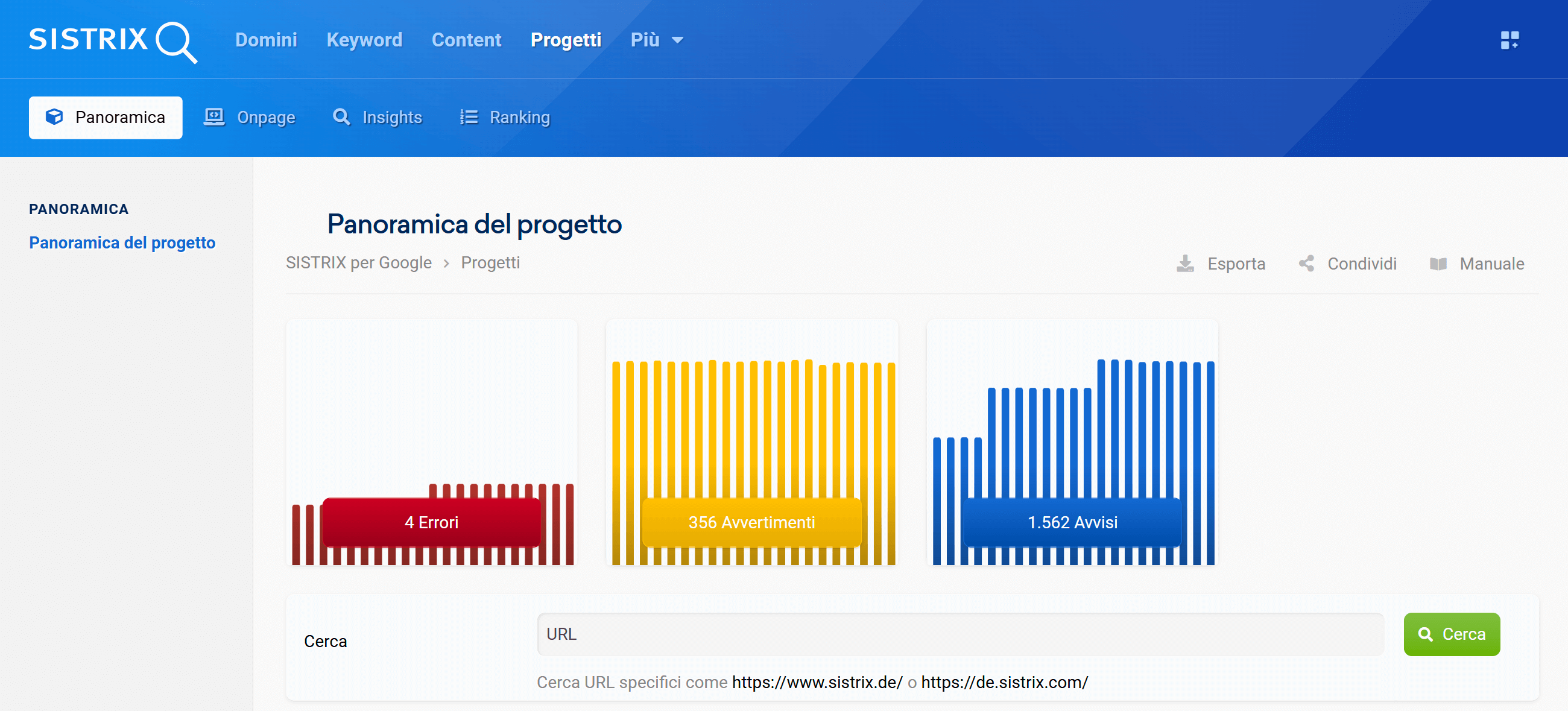 Sezione "Progetti Onpage" di SISTRIX