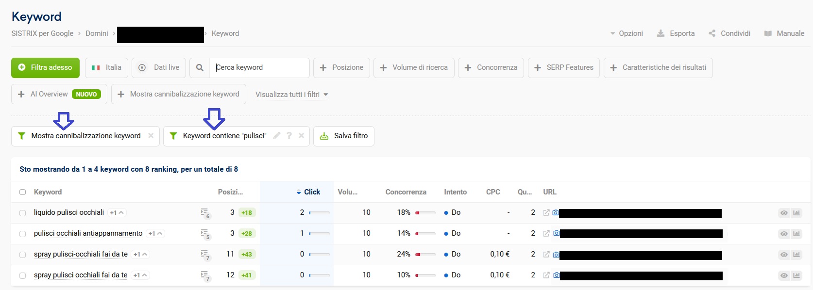 Esempio di filtro con cannibalizzazione