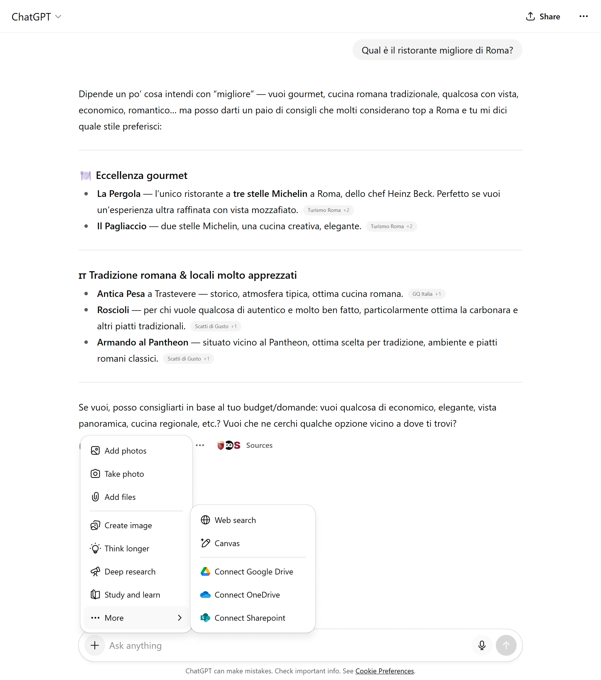 Esempio di risposta su ChatGPT