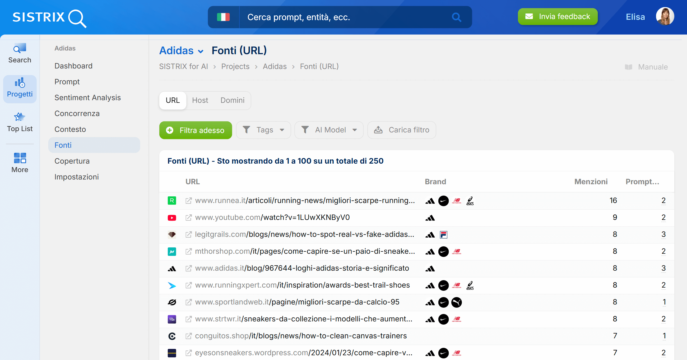 Sezione fonti nei progetti di SISTRIX per AI/Chatbot