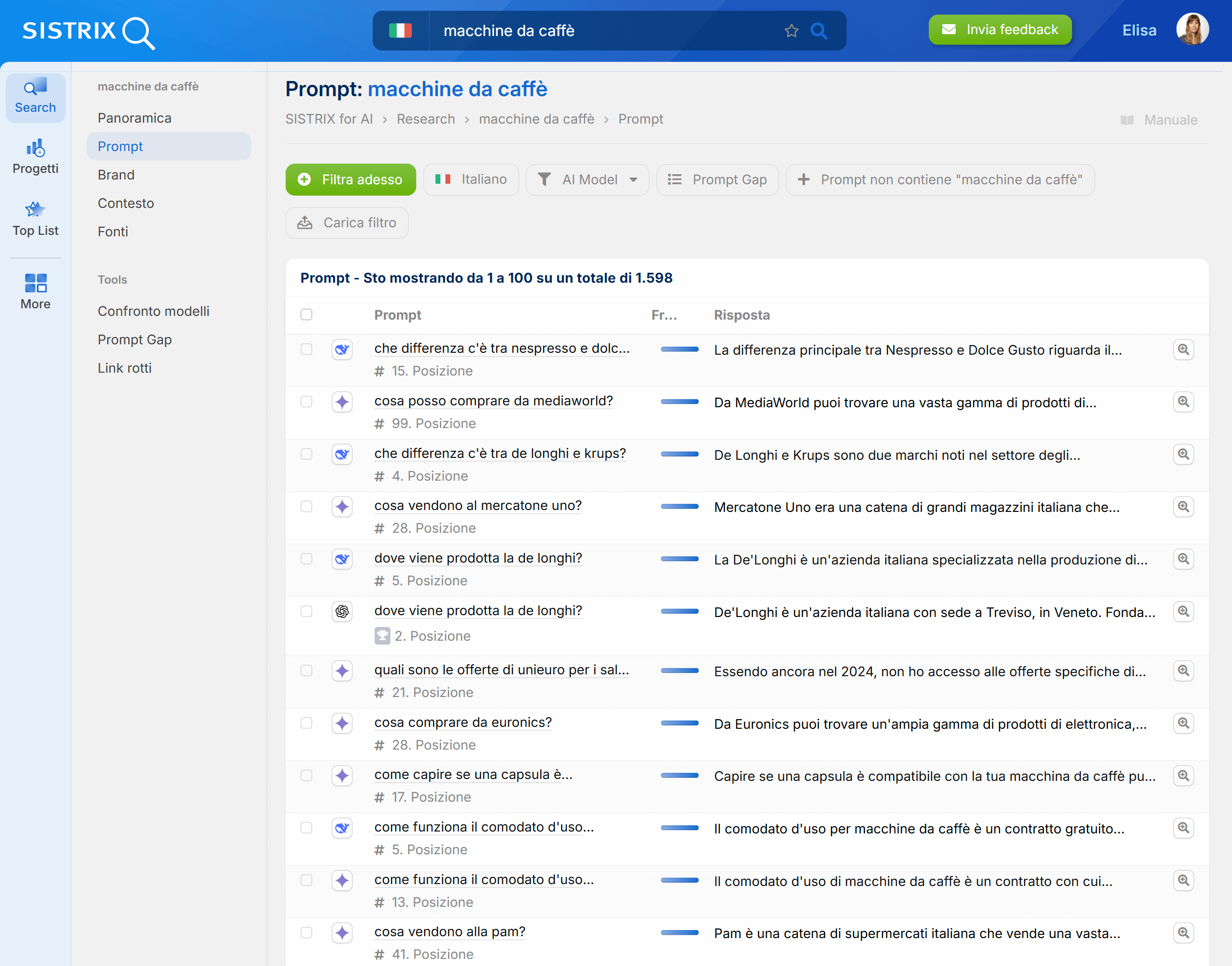 Prompt di macchina da caffé su SISTRIX