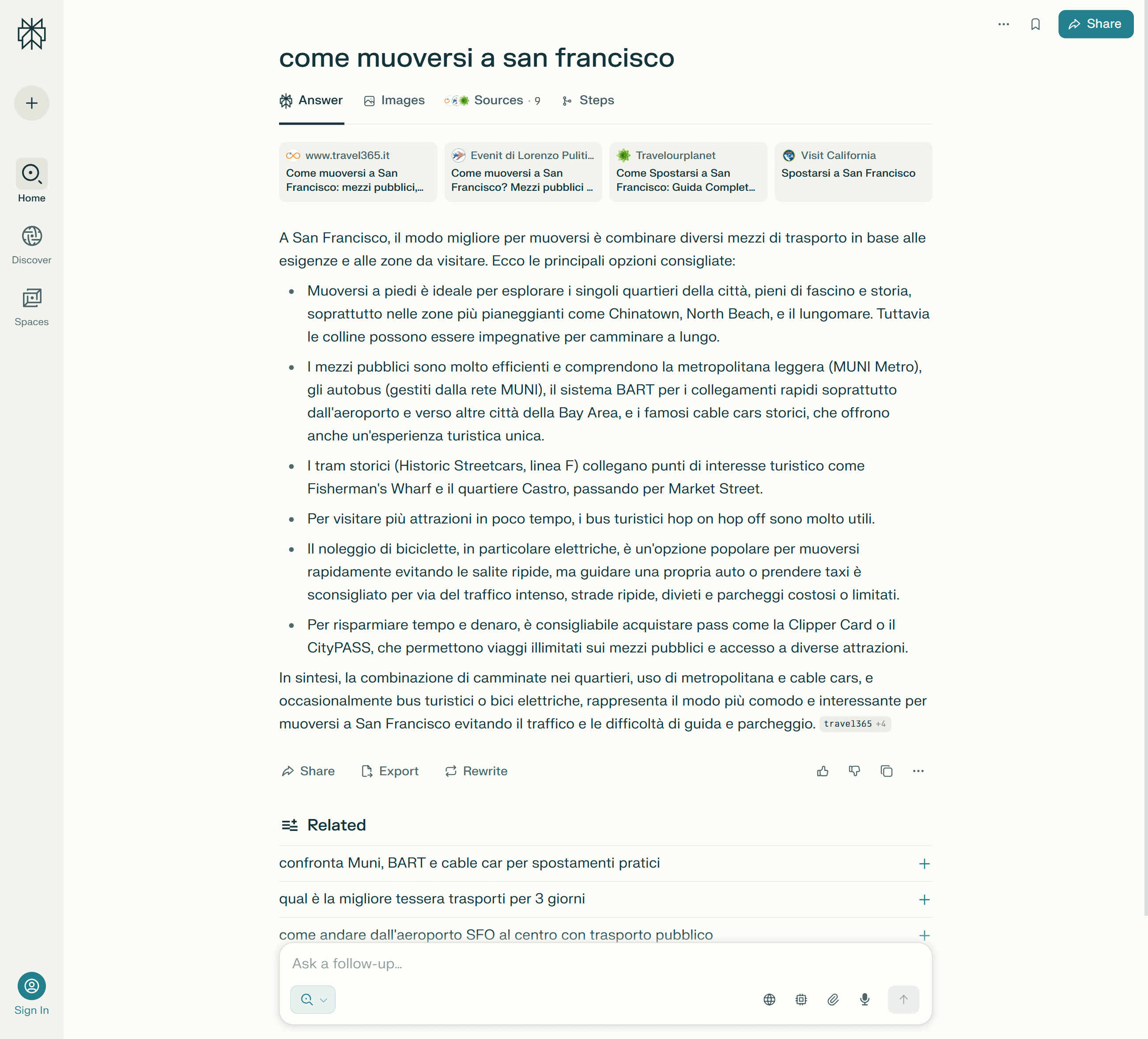 Esempio di ricerca su Perplexity