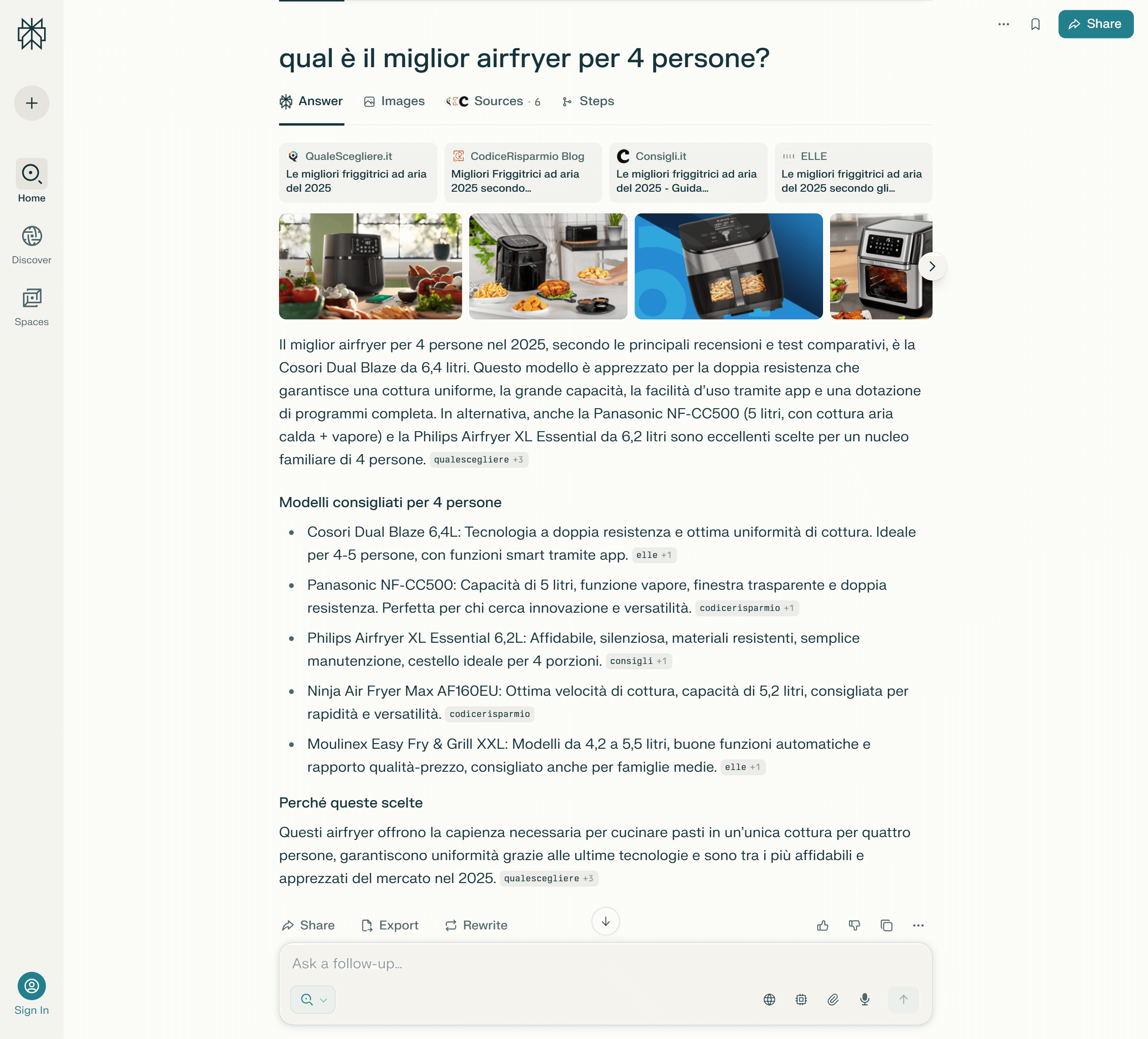 Esempio di risposta su Perplexity