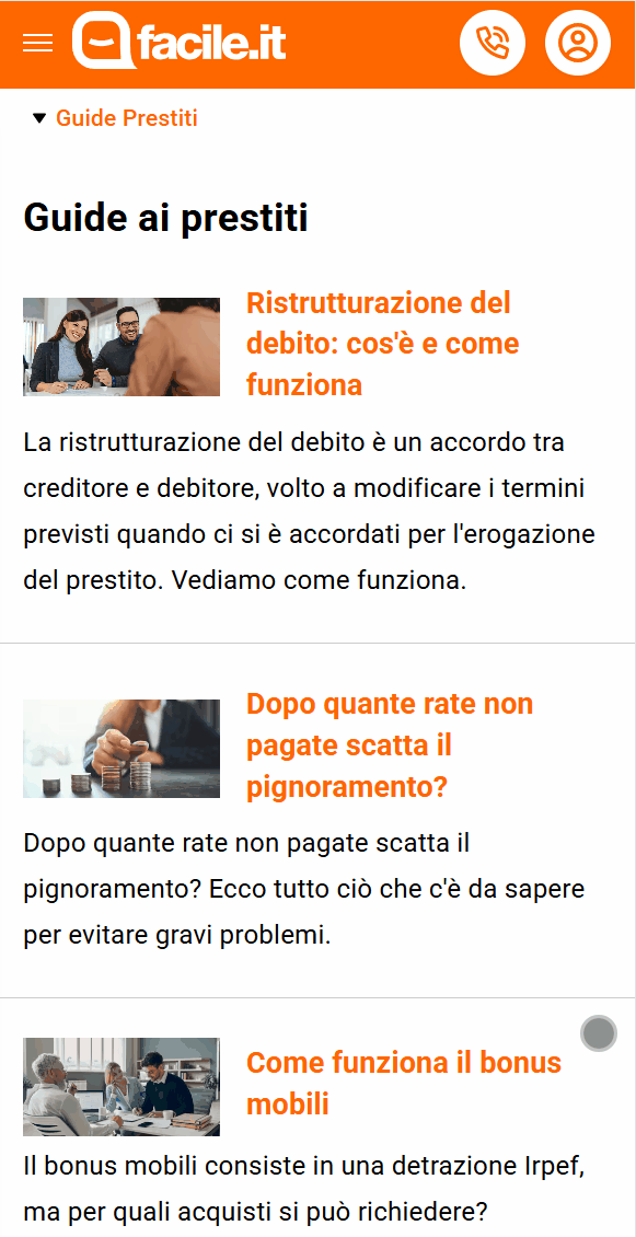 Pagine di supporto di facile.it