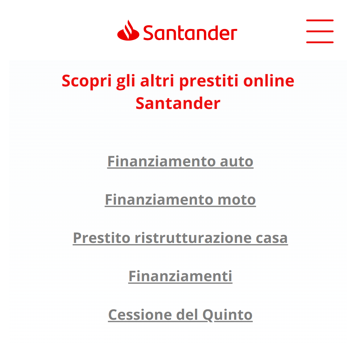 Esempio di menù di Santander