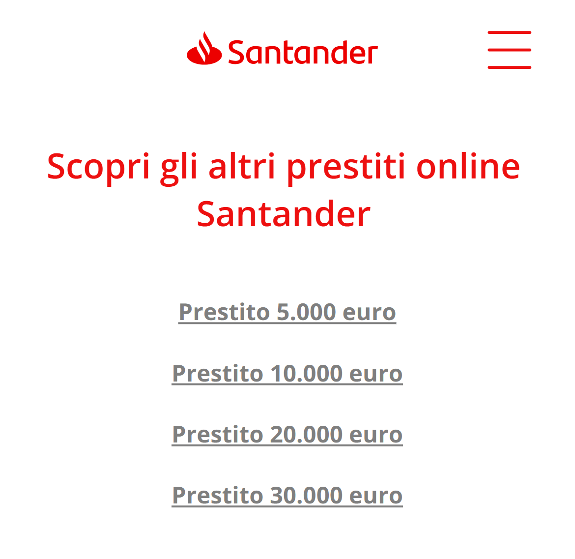Esempio di menù di Santander
