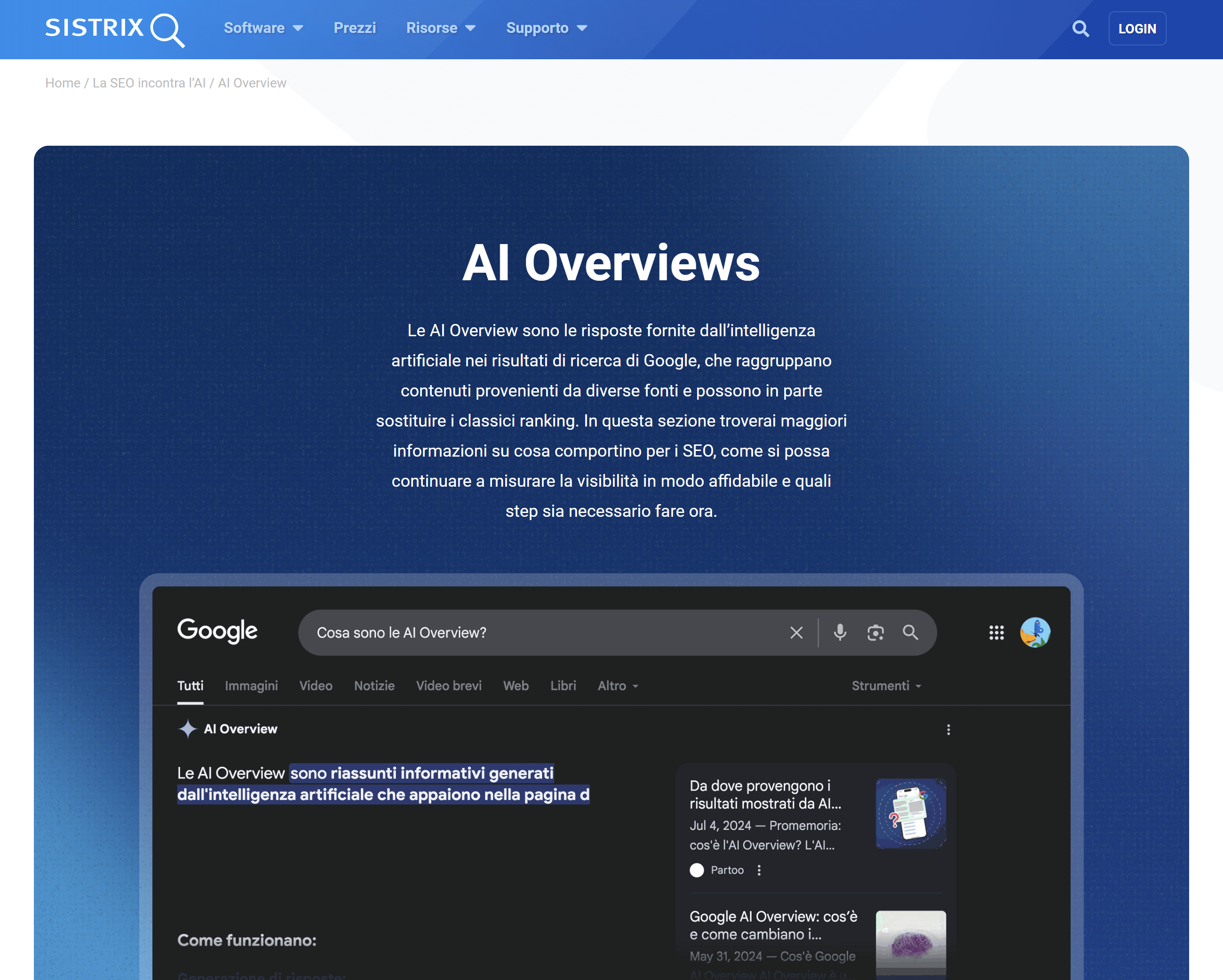 Hub sulle AI Overview nel sito di SISTRIX
