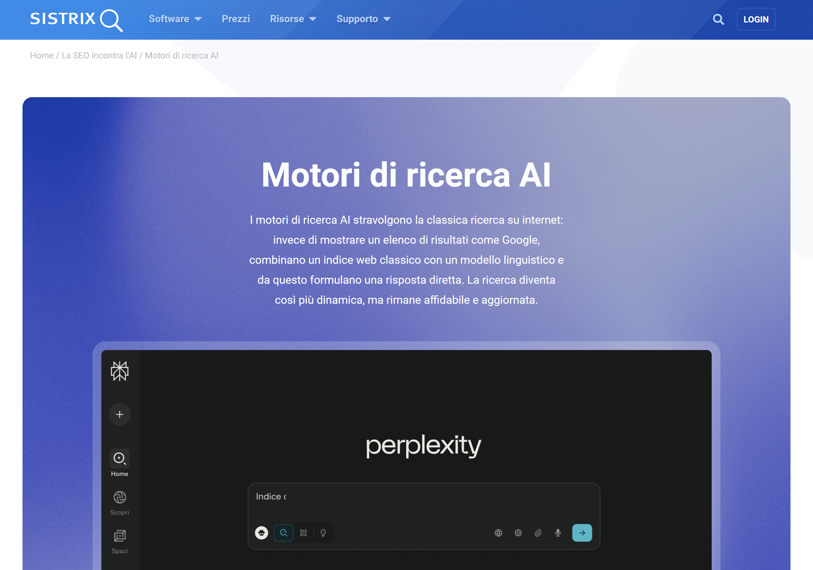 Content Hub dedicato ai motori di ricerca AI su SISTRIX