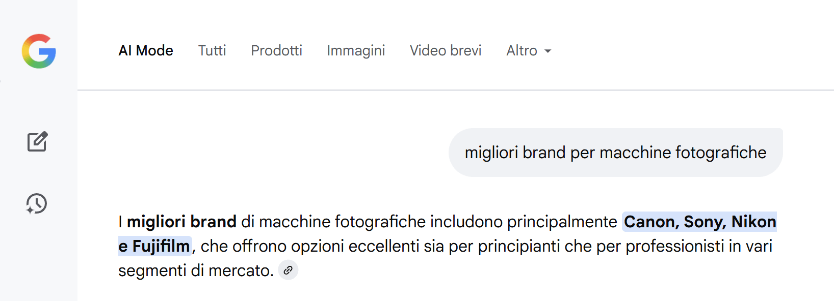 Esempio di mention su AI Mode