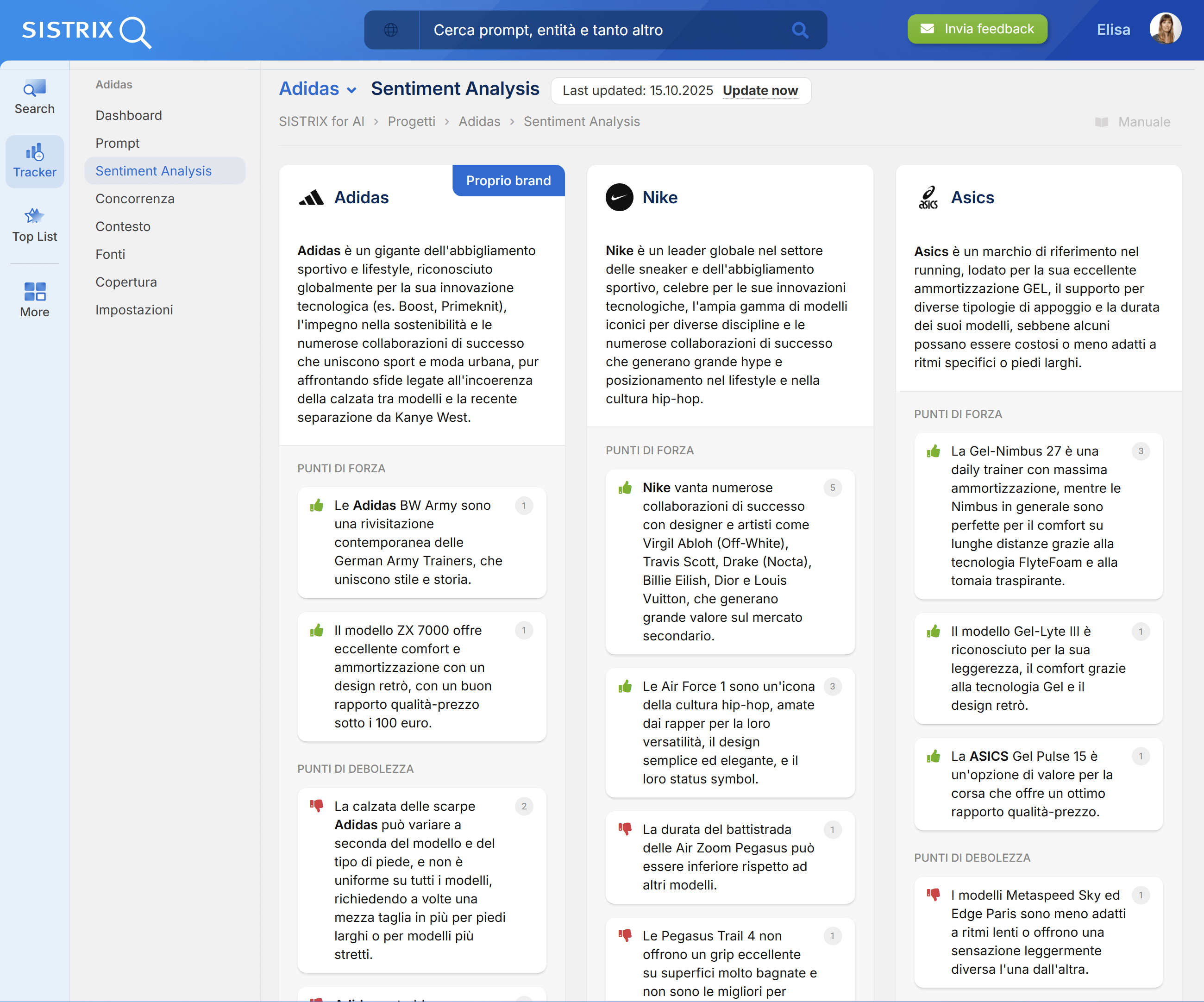 Esempio di sentiment analysis su SISTRIX