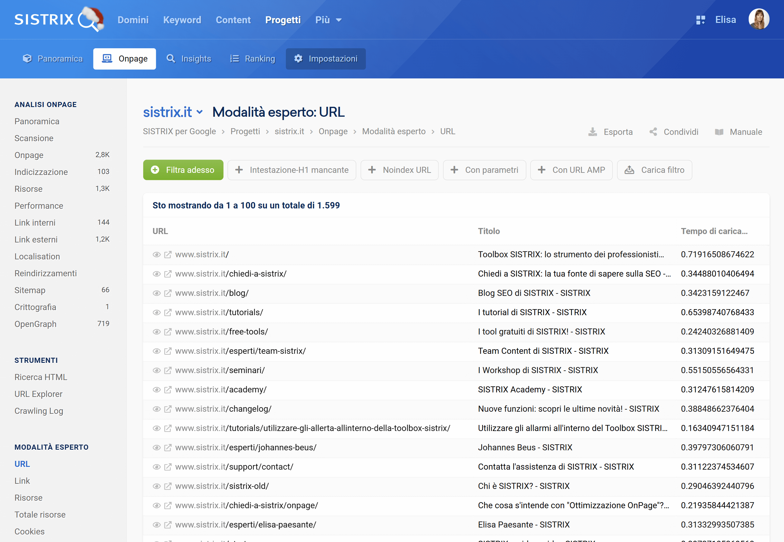 Progetto Onpage con tempi di caricamento