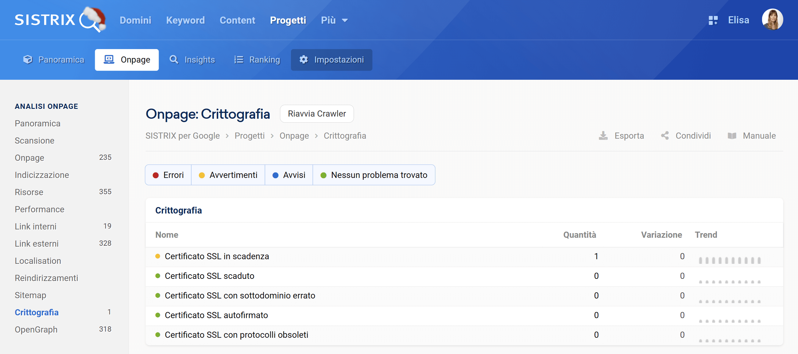 Progetto Onpage di SISTRIX: avvertimenti legati alla crittografia ssl